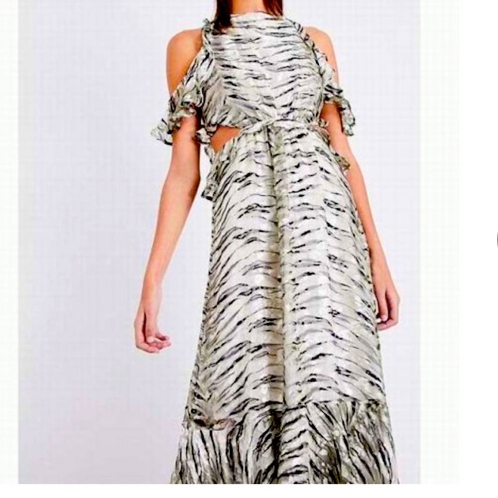 Multicolor Cold-shoulder Animal-print Maxi Dress